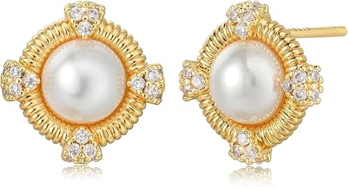 Jenosy 18K Vergoldet Nagel Schraube Perle Goldene Ohrringe Damen CZ Ohrstecker Lightweight Hypoallergenic Modeschmuck für Frauen von Jenosy