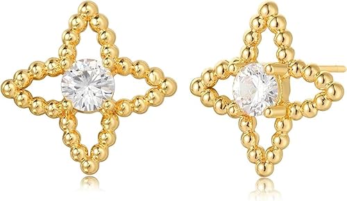 Jenosy 14K Vergoldet Blumen Ohrringe Damen CZ Ohrstecker mit Cubic Zirconia Perlen Dainty Ohrringe Lightweight Hypoallergene 925 Sterling Silber Goldschmuck Geschenke von Jenosy