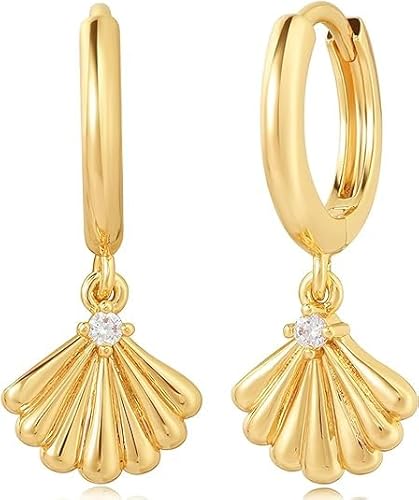 Jenosy 14K Vergoldet Muschel Ohrringe Damen Huggie Hoop Ohrringe Handmake Hypoallergene Goldschmuck Geschenke von Jenosy