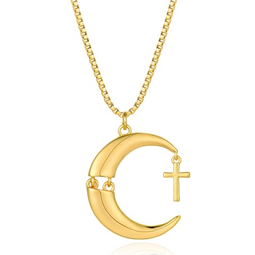 Jenosy 18K Vergoldete Damen Kette Gold Personalisierte Kette Damen mit Kreuz Mond für Frauen und Mädchen (Gold- Mond) von Jenosy