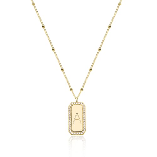 Jenosy 18K Vergoldete Kette Gold Damen Kette mit Buchstaben klein Zirkonia Gold Personalisierte Kette Hypoallergene für Frauen Mädchen von Jenosy