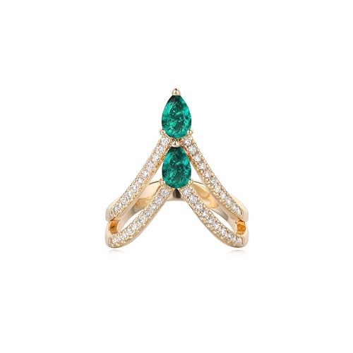 Jenosy V Förmiger Layered Gold Ringe Frauen 14K Vergoldete Ringe mit Smaragd Cubic Zirconia CZ Verstellbar Ringe Hypoallergene Ringe Goldschmuck Geschenke von Jenosy