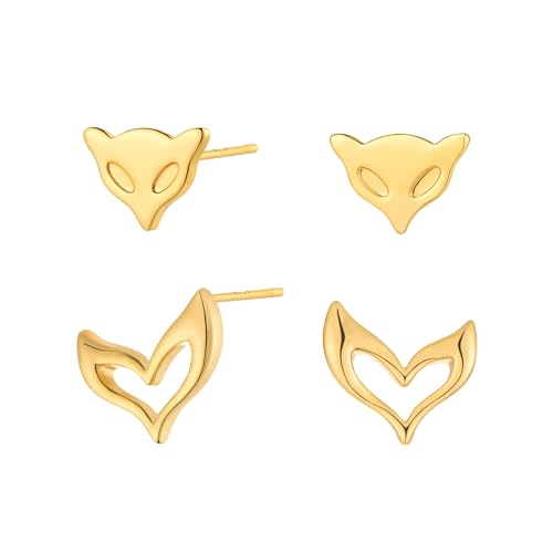Jenosy 2 Paar 18K Ohrringe Gold Fuchs Ohrringe für Damen Herren Gold Fuchs Ohrstecker Set für Mädchen Vergoldet Ohrstecker Hypoallergene Sleeper Stud Set Modeschmuck für Frauen und Mädchen von Jenosy