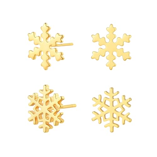 Jenosy 2 Paar 18K Ohrringe Gold Ohrringe Schneeflocke für Damen Gold Schneeflocken Ohrstecker Set für Mädchen Vergoldet Ohrstecker Hypoallergene Sleeper Stud Set Modeschmuck für Frauen Mädchen von Jenosy