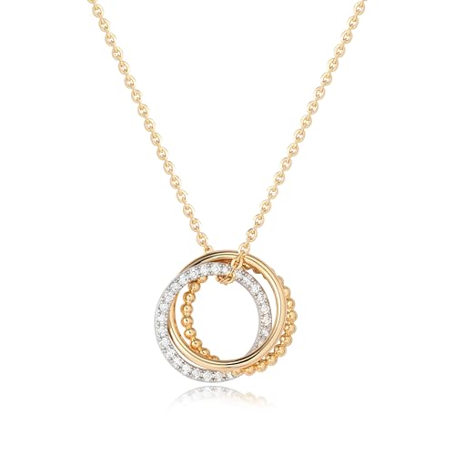 Jenosy 3 Kreis Anhänger Gold Ketten Damen 14K Vergoldet Cubic Zirconia Abnehmbare DIY Ketten Handmake Hypoallergene Goldschmuck Geschenke von Jenosy