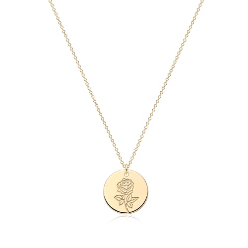 Jenosy Kette Damen Gold Kette mit Geburtsblumen Juni Personalisierte Kette mit Blume Zarte Halskette mit Rose Anhänger Hypoallergene 18K Vergoldete Kette Modeschmuck für Frauen und Mädchen von Jenosy