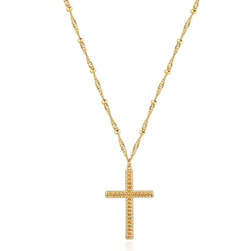 Jenosy Kette Damen Gold Kreuz Kette Gold Damen Personalisierte Kette mit Kreuz Zarte Halskette mit Kreuz Anhänger Damen Hypoallergene 18K Vergoldete Kette Modeschmuck für Frauen und Mädchen von Jenosy