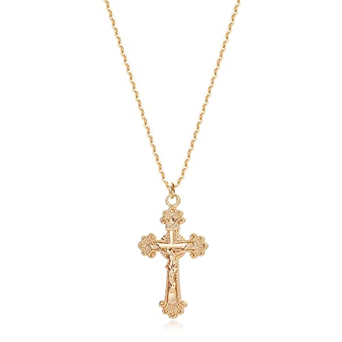 Jenosy Kette Damen Gold Jesus Kreuz Kette Gold Personalisierte Kette mit Kreuz Zarte Halskette mit Kreuz Anhänger Damen Hypoallergene 18K Vergoldete Kette Modeschmuck für Frauen und Mädchen von Jenosy