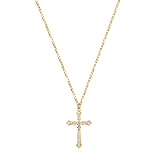 Jenosy Kette Damen Gold Kreuz Kette mit Zirconia Personalisierte Kette mit Kreuz Zarte Halskette mit Kreuz Anhänger Damen Hypoallergene 18K Vergoldete Kette Modeschmuck für Frauen und Mädchen von Jenosy