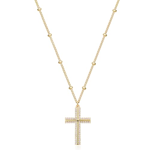 Jenosy Kette Damen Gold Kreuz Kette mit Zirconia Personalisierte Kette mit Kreuz Zarte Halskette mit Kreuz Anhänger Damen Hypoallergene 18K Vergoldete Kette Modeschmuck für Frauen und Mädchen von Jenosy