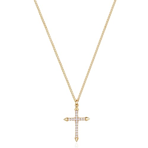 Jenosy Kette Damen Gold Kreuz Kette mit Zirconia Personalisierte Kette mit Kreuz Zarte Halskette mit Kreuz Anhänger Damen Hypoallergene 18K Vergoldete Kette Modeschmuck für Frauen und Mädchen von Jenosy