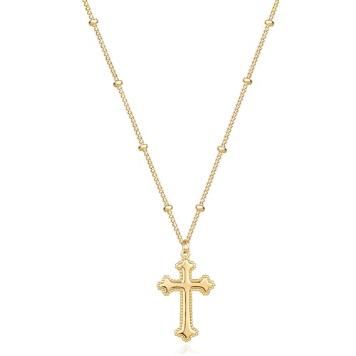 Jenosy Kette Damen Gold Kreuz Kette Gold Damen Personalisierte Kette mit Kreuz Zarte Groß Halskette mit Kreuz Anhänger Hypoallergene 18K Vergoldete Kette Modeschmuck für Frauen und Mädchen von Jenosy