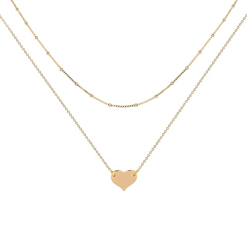 Jenosy Layered Kette Damen Herz Kette Gold Personalisierte Kette Herz für Damen Zarte Halskette mit Herz Anhänger für Mädchen 18K Vergoldete Herzkette Modeschmuck für Frauen und Mädchen von Jenosy