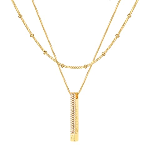 Jenosy Layering Kette Damen Kette mit Buchstaben Gold Personalisierte Kette mit Namen Zarte Halskette mit Stabanhänger für Damen 18K Vergoldete Namenskette Modeschmuck für Frauen und Mädchen von Jenosy