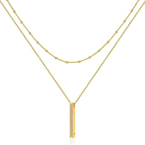 Jenosy Kette Layered Damen Kette Säulen Gold Personalisierte Säulenkette Damen Zarte Halskette mit Bar Anhänger Damen Hypoallergene 18K Vergoldete Kette Damen Modeschmuck für Frauen und Mädchen von Jenosy