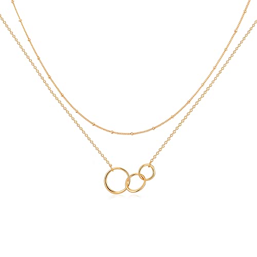 Jenosy Kette Layered Damen Kette Ringe Gold Personalisierte Kreis Kette Damen Zarte Halskette mit Kreis Anhänger Damen Hypoallergene 18K Vergoldete Kette Modeschmuck für Frauen und Mädchen von Jenosy
