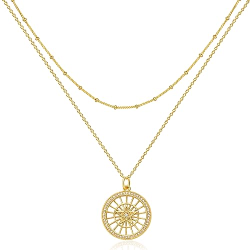 Jenosy Kette Layered Damen Kette Pentagramm Gold Personalisierte Stern Kette Damen Zarte Halskette mit Stern Anhänger Damen Hypoallergene 18K Vergoldete Kette Modeschmuck für Frauen und Mädchen von Jenosy