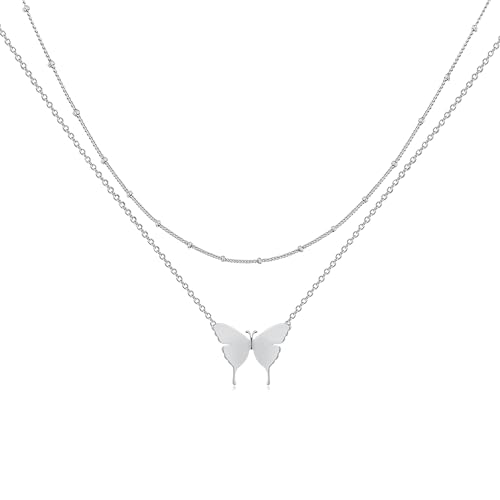 Jenosy Kette Layered Damen Kette Schmetterling Silber Personalisierte Schmetterling Kette Zarte Halskette mit Schmetterling Anhänger Hypoallergene Mehrreihige Kette Damen Modeschmuck für Frauen Jenosy Kette Layered Damen Kette Schmetterling Silber Personalisierte Schmetterling Kette Zarte Halskette mit Schmetterling Anhänger Hypoallergene Mehrreihige Kette Damen Modeschmuck für Frauen von Jenosy