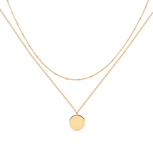 Jenosy Kette Layered Damen Platten Kette Gold Personalisierte Kette Plättchen Damen Zarte Halskette mit Plättchen Anhänger Hypoallergene 18K Vergoldete Kette Modeschmuck für Frauen und Mädchen von Jenosy