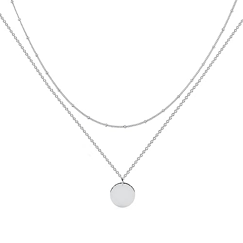 Jenosy Mehrreihige Silber Plättchen Kette - Damen Hypoallergene Zarte Halskette mit Anhänger - Modeschmuck für Frauen & Mädchen von Jenosy