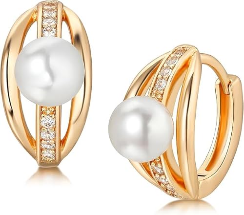 Jenosy Gold Ohrringe Damen 14K Vergoldet Filled Cubic Zirconia Perle mit 925 Sterling Silber Post Ohrringe Handmake Hypoallergene Schmuck Geschenk für Frauen von Jenosy