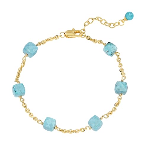 Jenosy Goldarmband für Frauen Armband mit gemischten Steinen 18 Karat Vergoldet Handgefertigtes individuelles Perlenarmband mit Anhänger Kettenarmband Stapelschmuck Geschenke von Jenosy