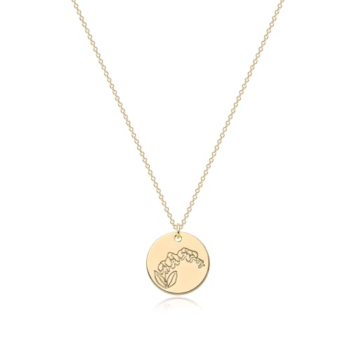 Jenosy Kette Damen Gold Kette mit Geburtsblumen Februar Personalisierte Kette mit Blume Zarte Kette mit Veilchen Anhänger Hypoallergene 18K Vergoldete Kette Modeschmuck für Frauen und Mädchen von Jenosy