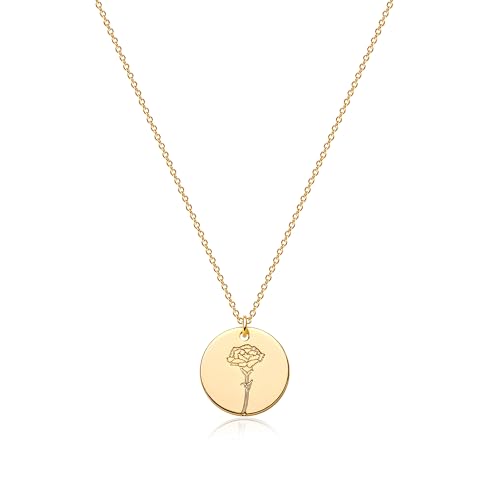 Jenosy Kette Damen Gold Kette mit Geburtsblumen Januar Personalisierte Kette mit Blume Zarte Halskette mit Nelke Anhänger Hypoallergene 18K Vergoldete Kette Modeschmuck für Frauen und Mädchen von Jenosy