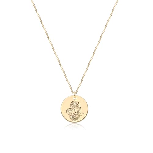 Jenosy Kette Damen Gold Kette mit Geburtsblumen Oktober Personalisierte Kette mit Blume Zarte Kette mit Ringelblume Anhänger Hypoallergene Vergoldete Kette Modeschmuck für Frauen und Mädchen von Jenosy