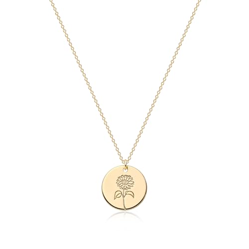 Jenosy Kette Damen Gold Kette mit Geburtsblumen Personalisierte Kette mit Blume Zarte Halskette mit Sonnenblume Anhänger Hypoallergene 18K Vergoldete Kette Modeschmuck für Frauen und Mädchen von Jenosy