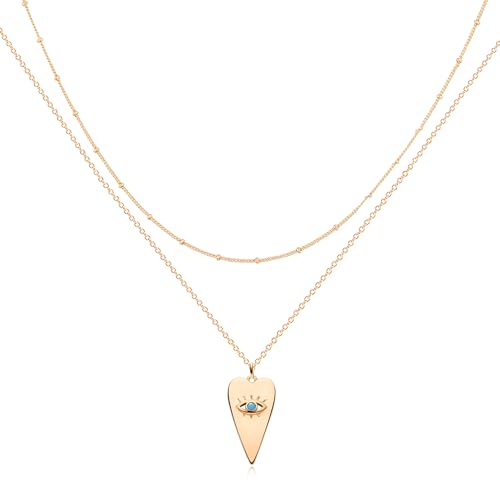 Jenosy Kette Layered Damen Kette Herz Gold Personalisierte Herz Kette Damen Zarte Halskette mit Herzanhänger Damen Hypoallergene 18K Vergoldete Kette Damen Modeschmuck für Frauen und Mädchen von Jenosy