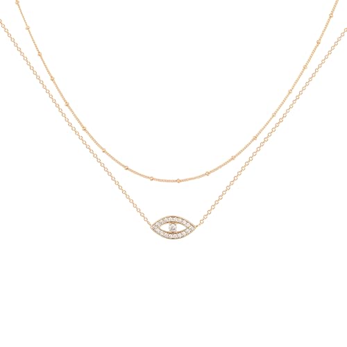 Jenosy Kette Layered Damen Nazar Auge Kette Gold Personalisierte Böser Blick Kette Zarte Halskette mit Auge Anhänger Damen Hypoallergene 18K Vergoldete Kette Modeschmuck für Frauen und Mädchen von Jenosy