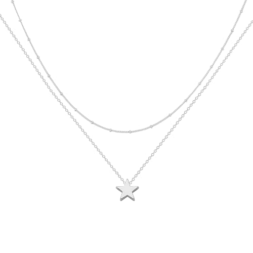 Jenosy Kette Layered Damen Pentagramm Kette Silber Personalisierte Stern Kette Damen Zarte Halskette mit Stern Anhänger Damen Hypoallergene Mehrreihige Kette Modeschmuck für Frauen Mädchen von Jenosy