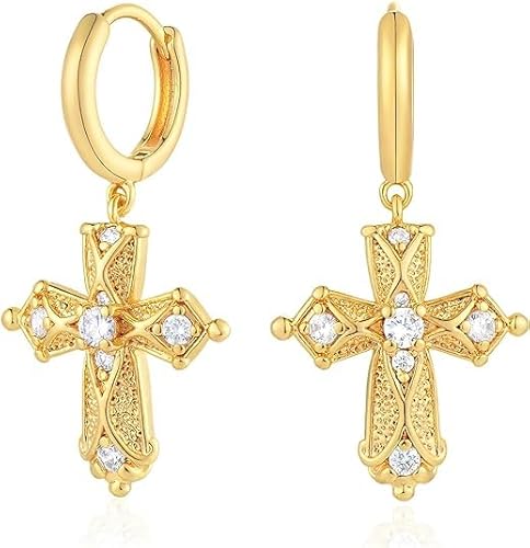 Jenosy 18K Vergoldet Gold Ohrringe Damen Kreuz Ohrringe Creolen mit Zirkonia Hypoallergene Ohrringe für Frauen und Mädchen von Jenosy