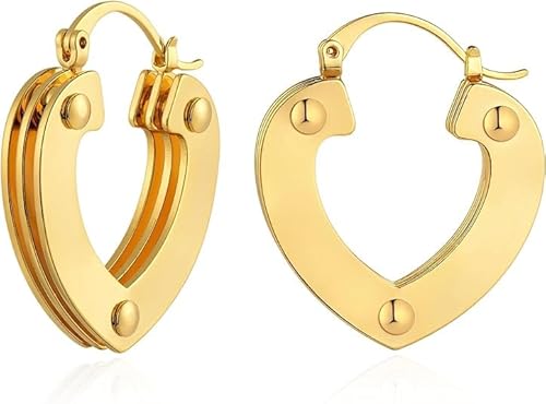 Jenosy 18K Vergoldet Gold Ohrringe Damen Layered Weidennagel Herz Ohrringe Creolen Hypoallergene Ohrringe für Frauen und Mädchen von Jenosy