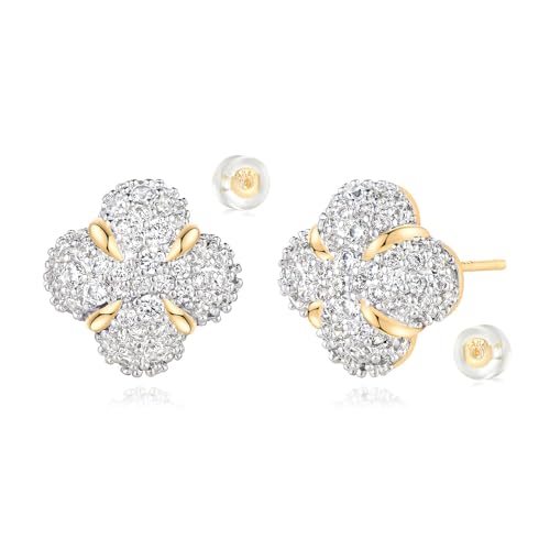 Jenosy 18 Karat Vergoldet Ohrstecker Damen Weißen Blumen Kristallsteinen mit Besetzt 4 Goldene Krappen Hochwertiger Zirkonia Modeschmuck für Frauen von Jenosy