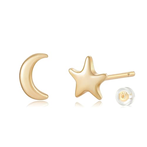 Jenosy Gold Ohrringe Damen - Mond Sterne Ohrstecker, Knorpel Huggie für Mädchen, Hypoallergene Vergoldete Modeschmuck für Frauen von Jenosy