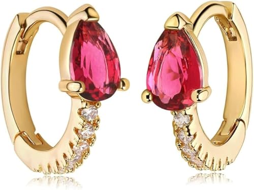 Jenosy 18K Vergoldete Damen Huggie Hoops Ohrringe - Rosa Rot Kristall CZ Türkis Creolen - Handgemachter Hypoallergener Schmuck von Jenosy