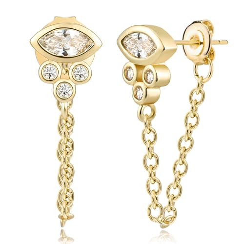 Jenosy 18K Vergoldet Ohrstecker Ohrringe Ketten Bolzen mit Cubic Zirconia Ohrringe Gold Hängend Ohringe Kette Hypoallergene Modeschmuck für Frauen von Jenosy