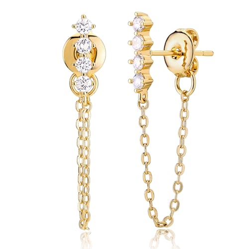 Jenosy 18K Vergoldet Ohrstecker Ohrringe Ketten Bolzen mit Cubic Zirconia Ohrringe Gold Hängend Ohringe Kette Hypoallergene Modeschmuck für Frauen von Jenosy