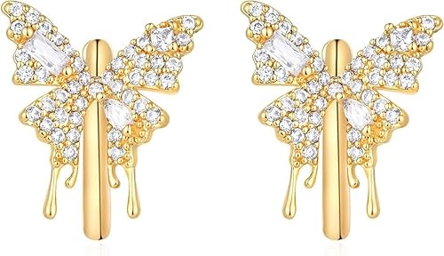 Jenosy Schmetterling Ohrringe Gold Damen - Zarte Creolen, Modische Leichte Knorpel Huggie Hypoallergene Ohrringe Vergoldet - Modeschmuck für Frauen und Mädchen von Jenosy