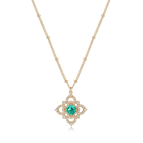 Jenosy Vierblättriges Kleeblatt Gold Ketten Damen 14K Vergoldet Grün Cubic Zirconia Kleeblatt Charm Anhänger Ketten Handmake Hypoallergene Goldschmuck Geschenke von Jenosy