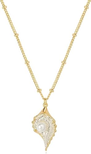 Jenosy 18K Vergoldete Perle Ozean Münze Seestern Muschel Ketten Gold mit Cubic Zirconia Anhänger Ketten Handmake Goldschmuck Geschenke von Jenosy
