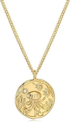 Jenosy 18K Vergoldete Perle Ozean Münze Seestern Quallen Ketten Gold mit Cubic Zirconia Anhänger Ketten Handmake Goldschmuck Geschenke von Jenosy