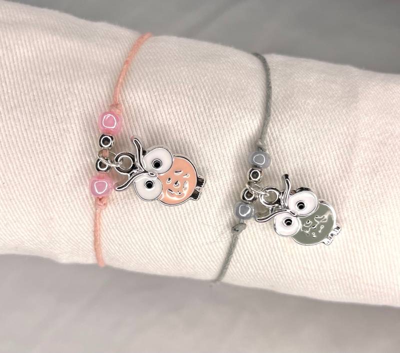 Armband Mit Eulenanhänger Eule Anhänger Silber Rosa Grau Mädchen Freundschaftsarmband Kinderarmband Geschenk von JensArtCreation