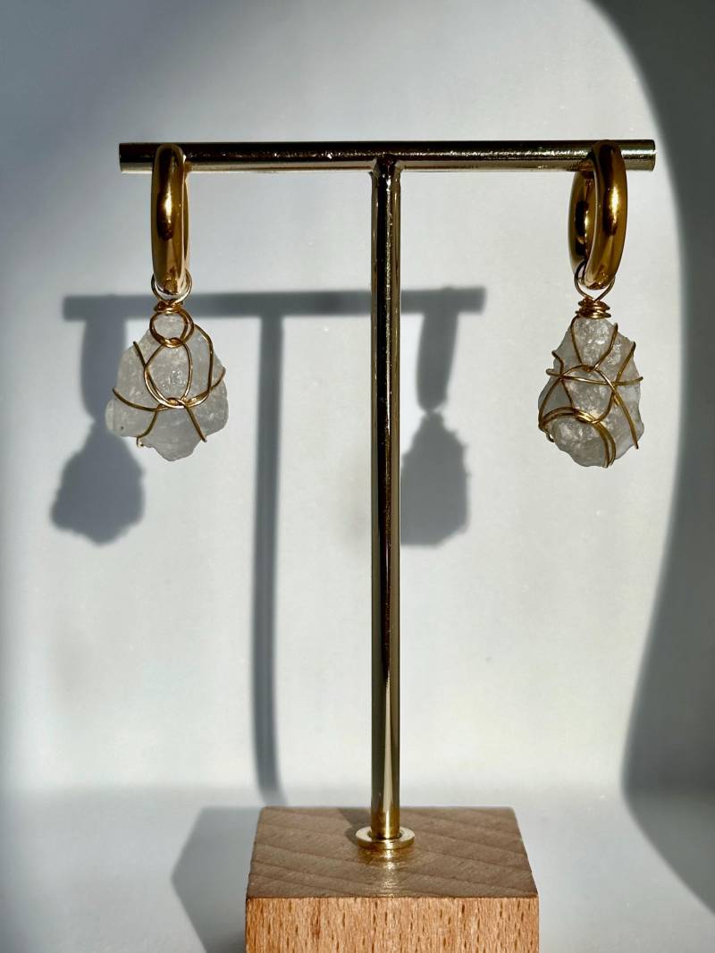 Celestit-Ohrringe "Emi " - Handgefertigte Unikate Vergoldet Echter Celestit von JensAtelierJewellery