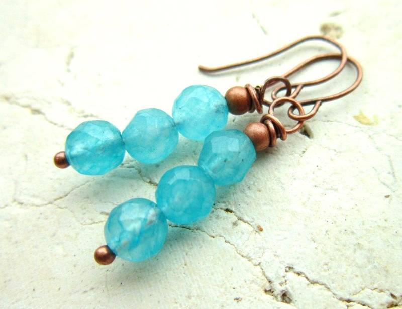 Aquamarin Jade Ohrringe. Facettierte Tropfen Schmuck. Schmuck-Geschenk-Set. Türkis Schmuck von JensBeadBox