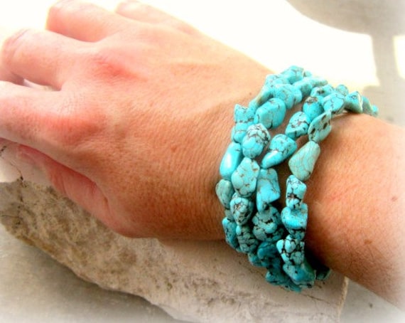 Blau Grün Türkis Armband. Chunky Nugget Howlith Vier Strang Toggle Schmuck. Schmuck von JensBeadBox