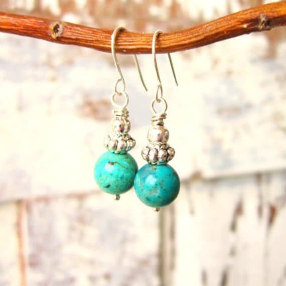 Blaue Türkis Ohrringe. Echte Tropfen Silber & Natur Schmuck von JensBeadBox