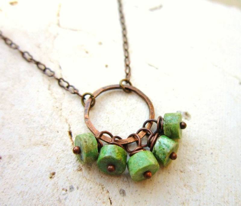 Echte Türkis Halskette. Silberkette Mit Und Kupfer Anhänger. Türkis-Cluster-Halskette. Schmuck. Rustikaler Schmuck von JensBeadBox